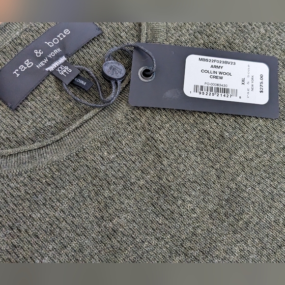 Rag & Bone Collin Wool Crewneck Army Green Sweater Size XX - Large Nwt ❤️ - Picture 9 of 11